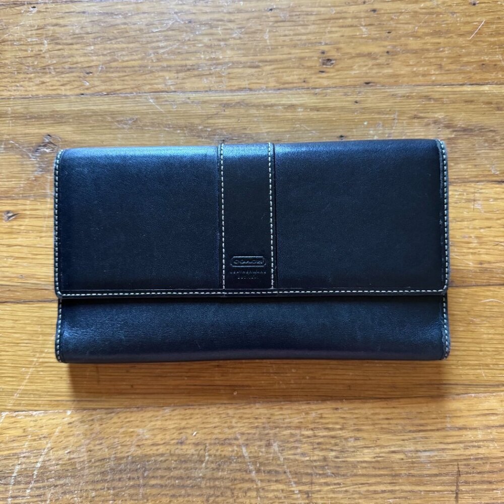 Coach Leather Black Wallet Y2K Vintage w Monogram Inside